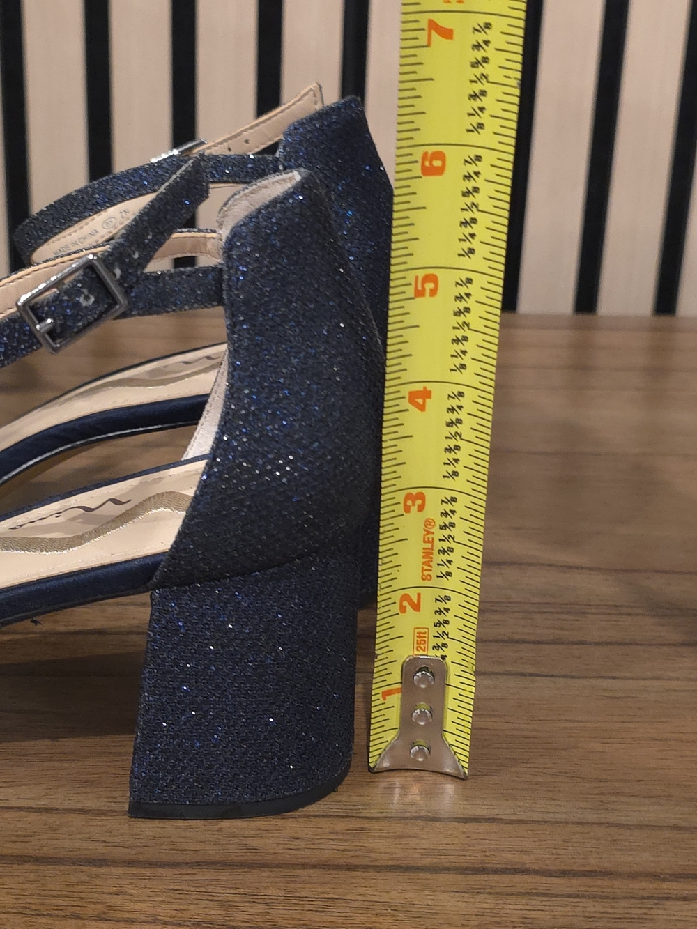 Nina Navy Block Heel Sandals with Crystal Straps - Picture 8 of 8